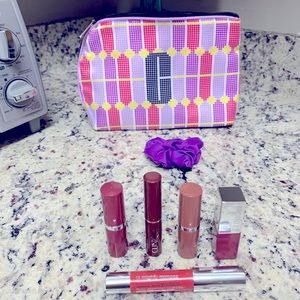 💗SOLD💗 Clinique Lipstick Bundle with Cosmetic Bag & Scrunchie All New, 7 Items